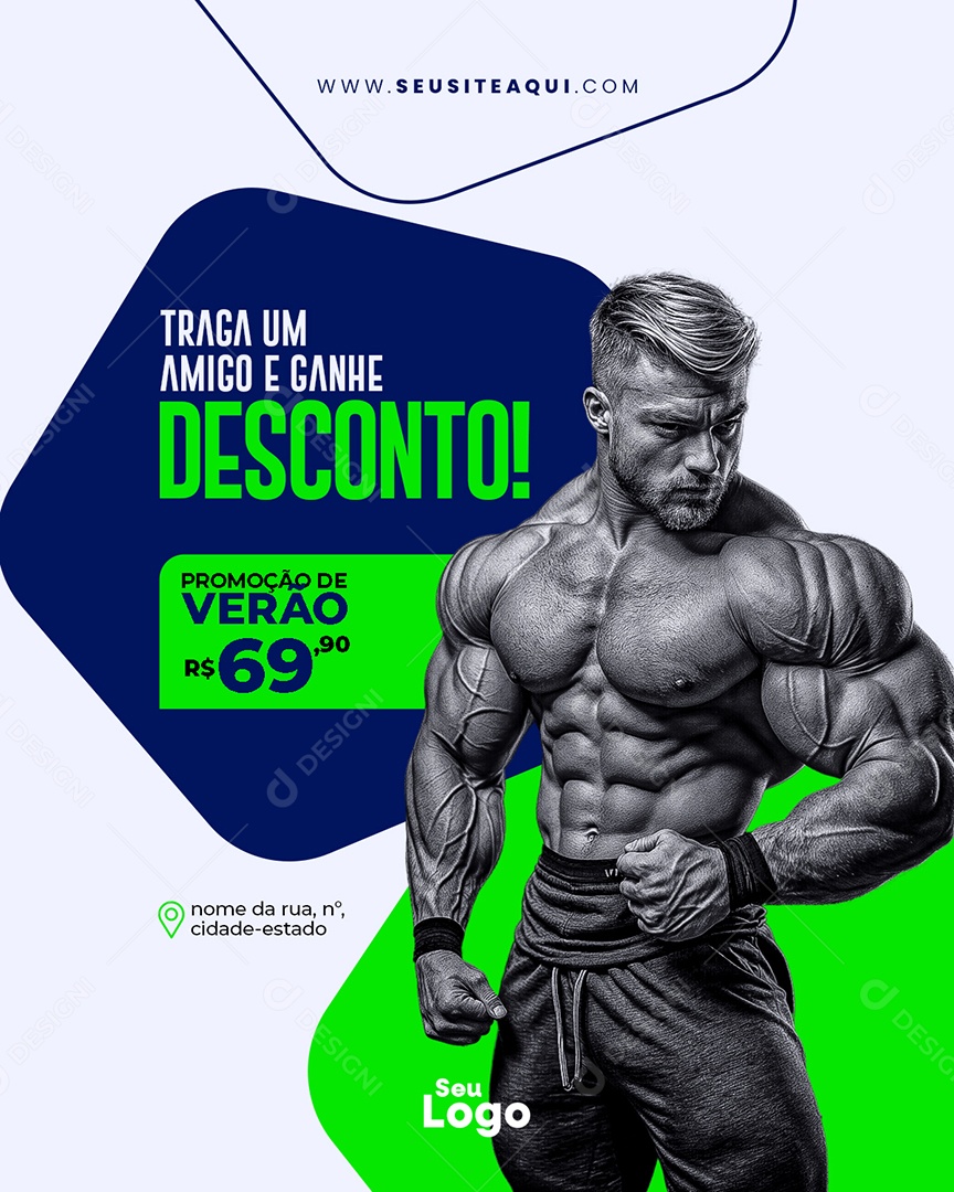 Academia Fitness Traga um Amigo e Ganhe Desconto Social Media PSD Editável