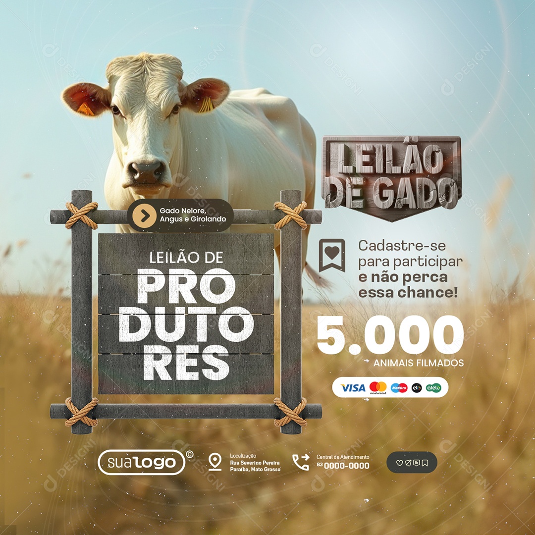 Social Media Leilão de Gado Leilão De Produtores PSD Editável