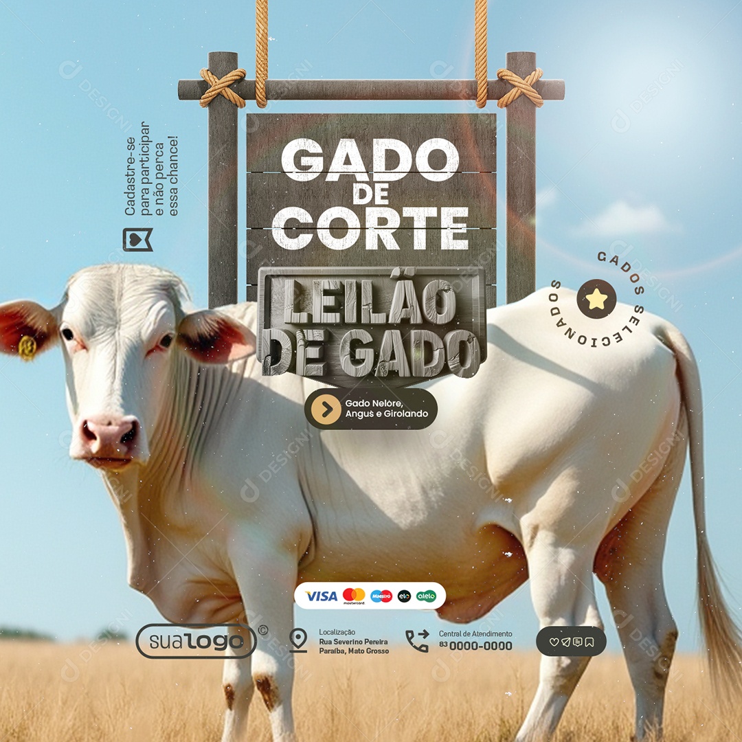 Leilão de Gado de Corte Gados Selecionados Social Media PSD Editável