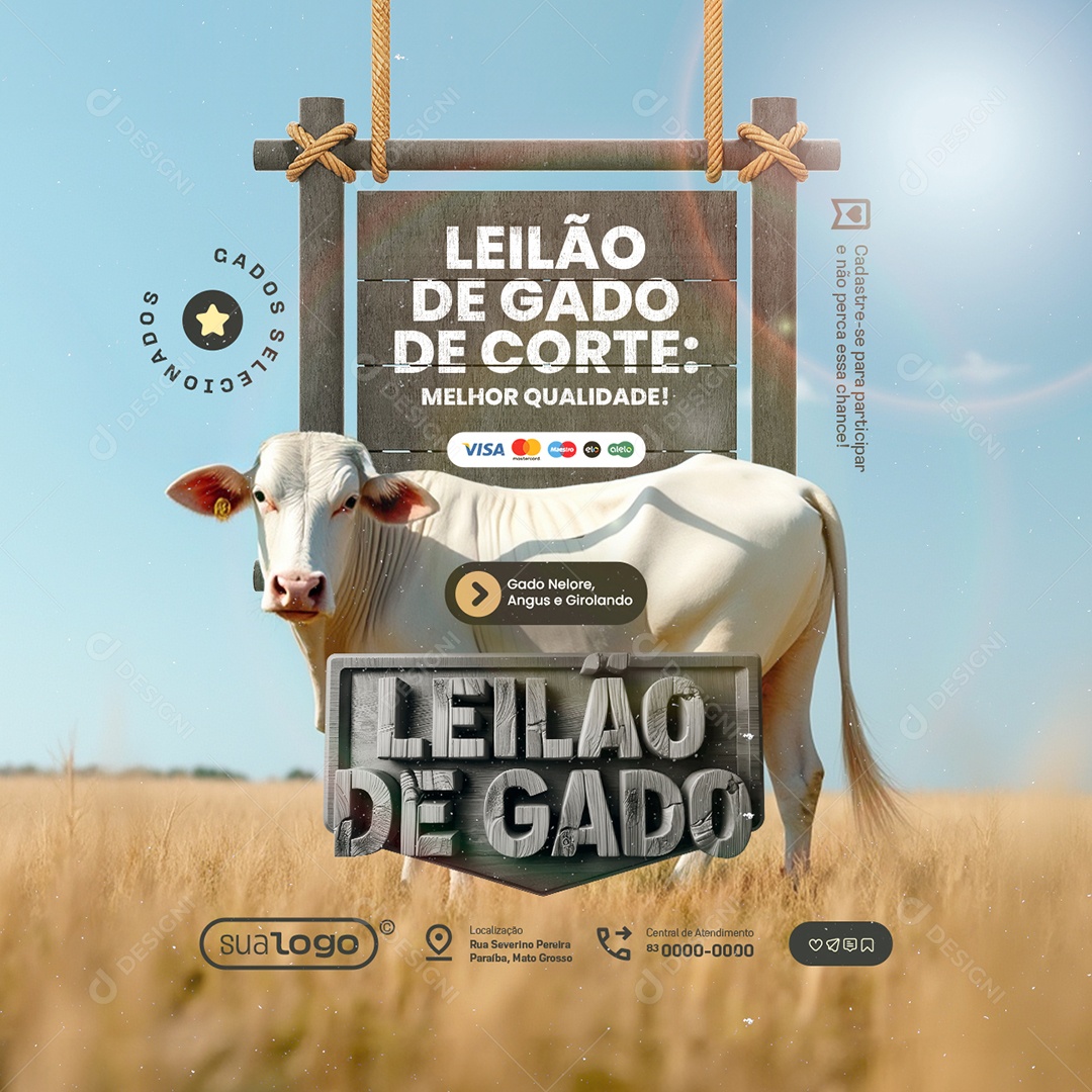 Leilão de Gado de Corte Melhor Qualidade Social Media PSD Editável