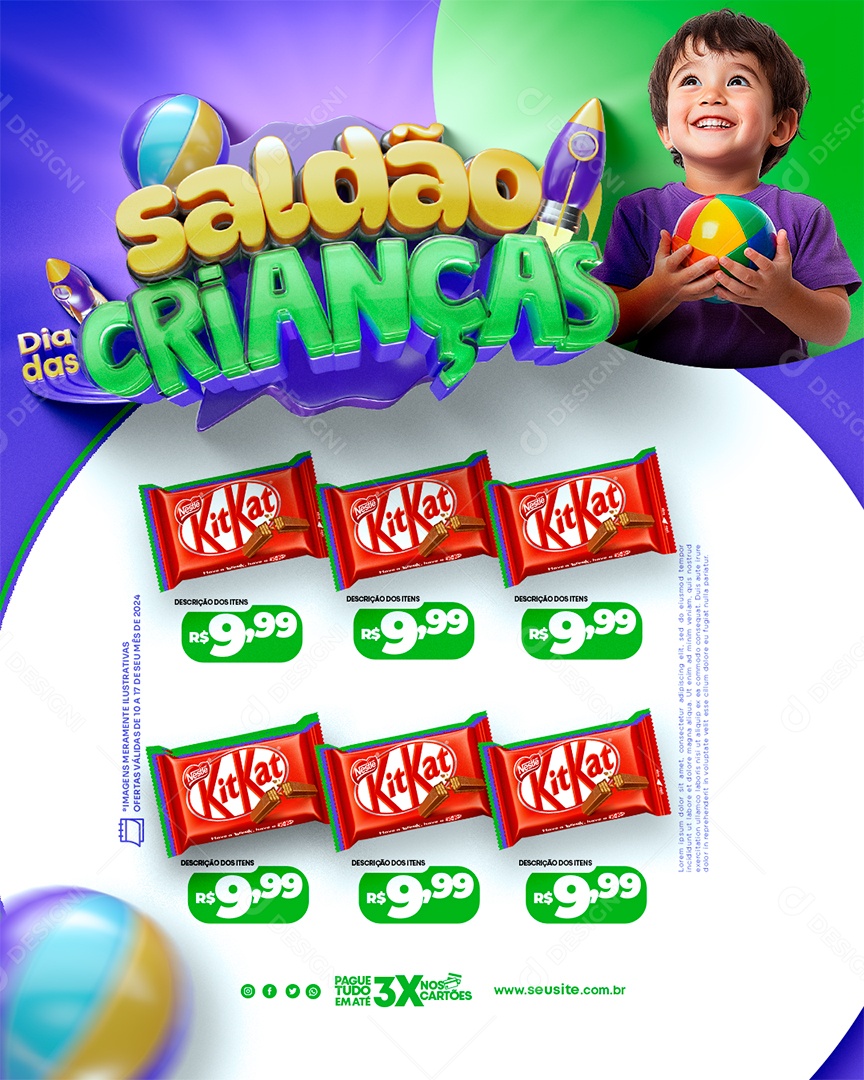 Encarte Supermercado Saldão das Crianças Social Media PSD Editável