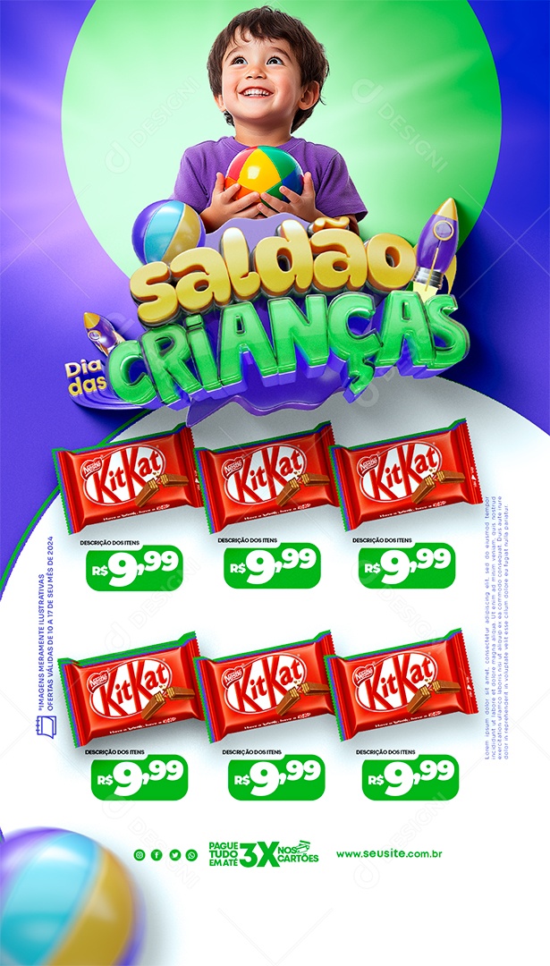 Story Encarte Supermercado Saldão das Crianças Social Media PSD Editável