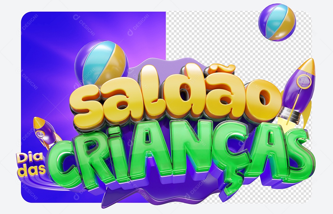 Selo 3D Saldão Dia das Crianças para Composição PSD
