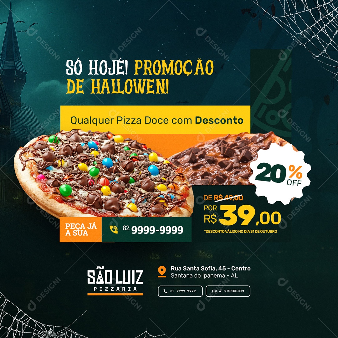 Pizzaria Halloween Só Hoje Promoção Social Media PSD Editável