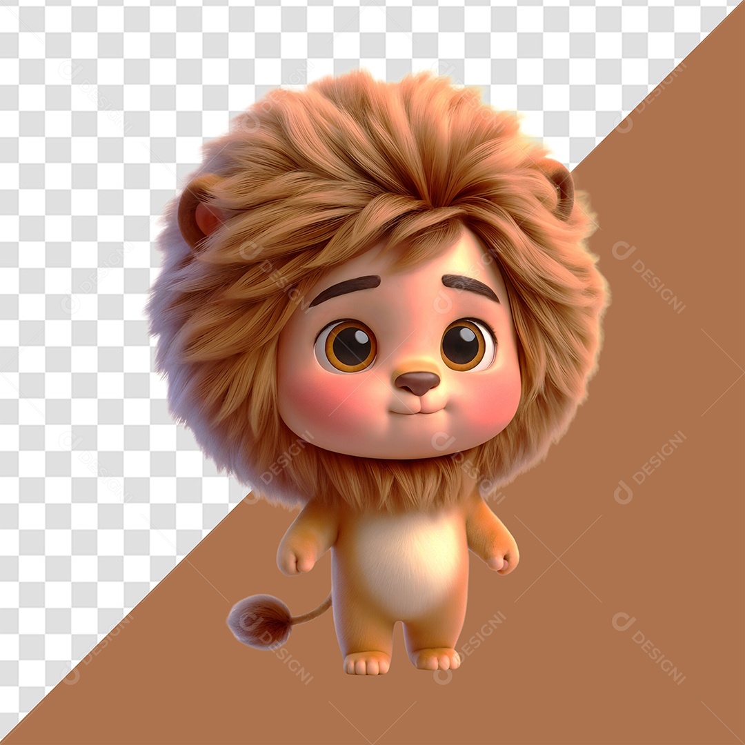 Personagem 3D Criança Fantasiada de Leão para Composição PSD