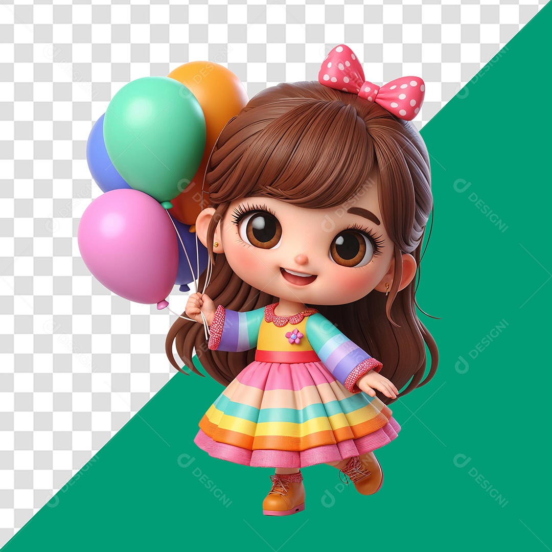 Pesonagem 3D Menina segurando Balões para Composição PSD