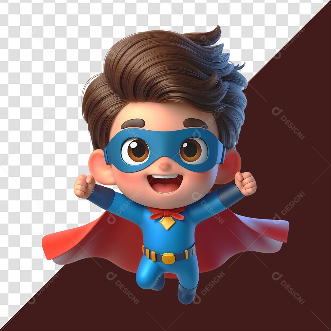 Personagem 3D Criança Vestida de Super Heroi para Composição PSD