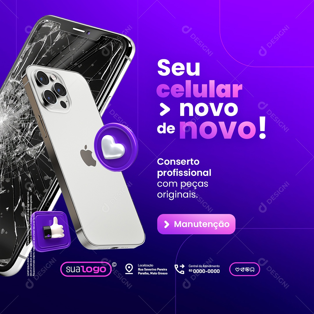 Manutenção de Celulares Seu Celular Novo de Novo Social Media PSD Editável
