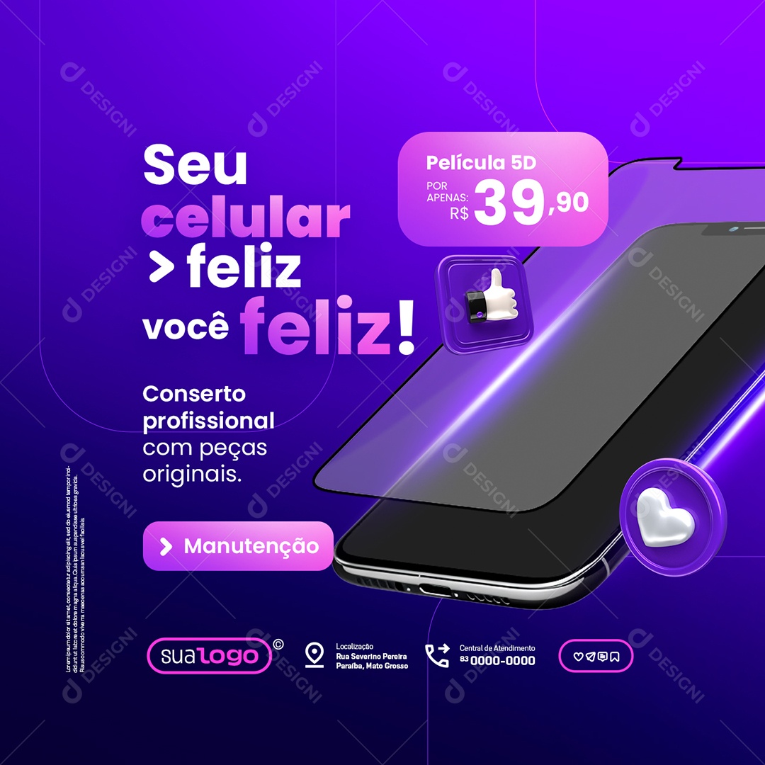 Manutenção de Celulares Seu Celular Feliz Você Feliz Social Media PSD Editável