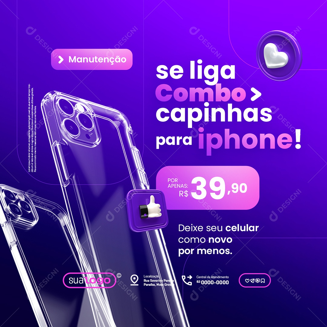 Manutenção de Celulares Se Liga Combo Capinhas para Iphone Social Media PSD Editável