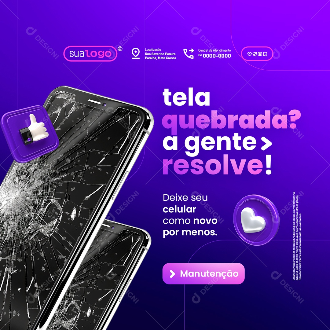 Manutenção de Celulares Tela Quabrada a Gente Resolve Social Media PSD Editável