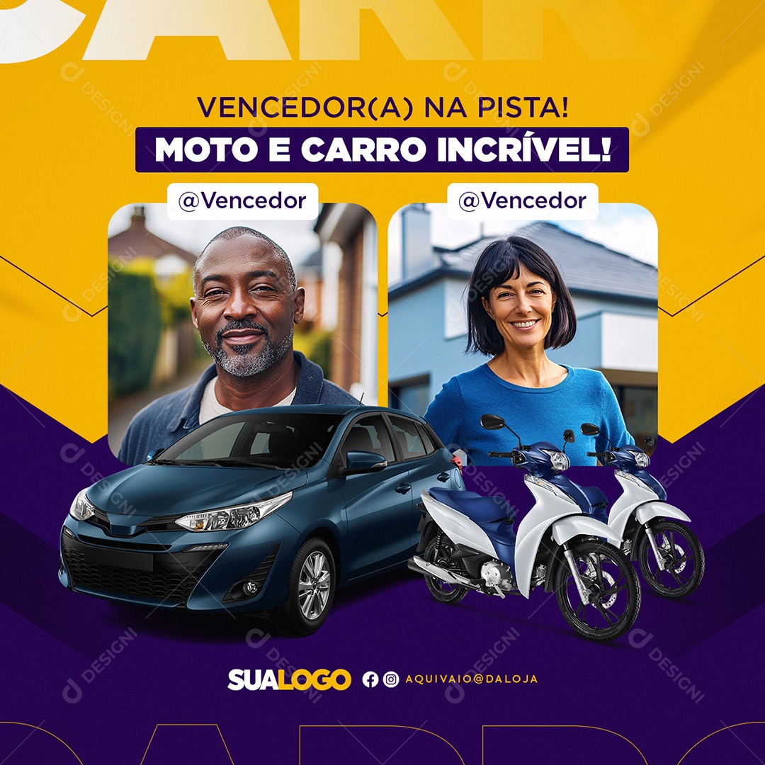 Ganhadores Vencedor na Pista Moto e Carro Incrível Social Media PSD Editável