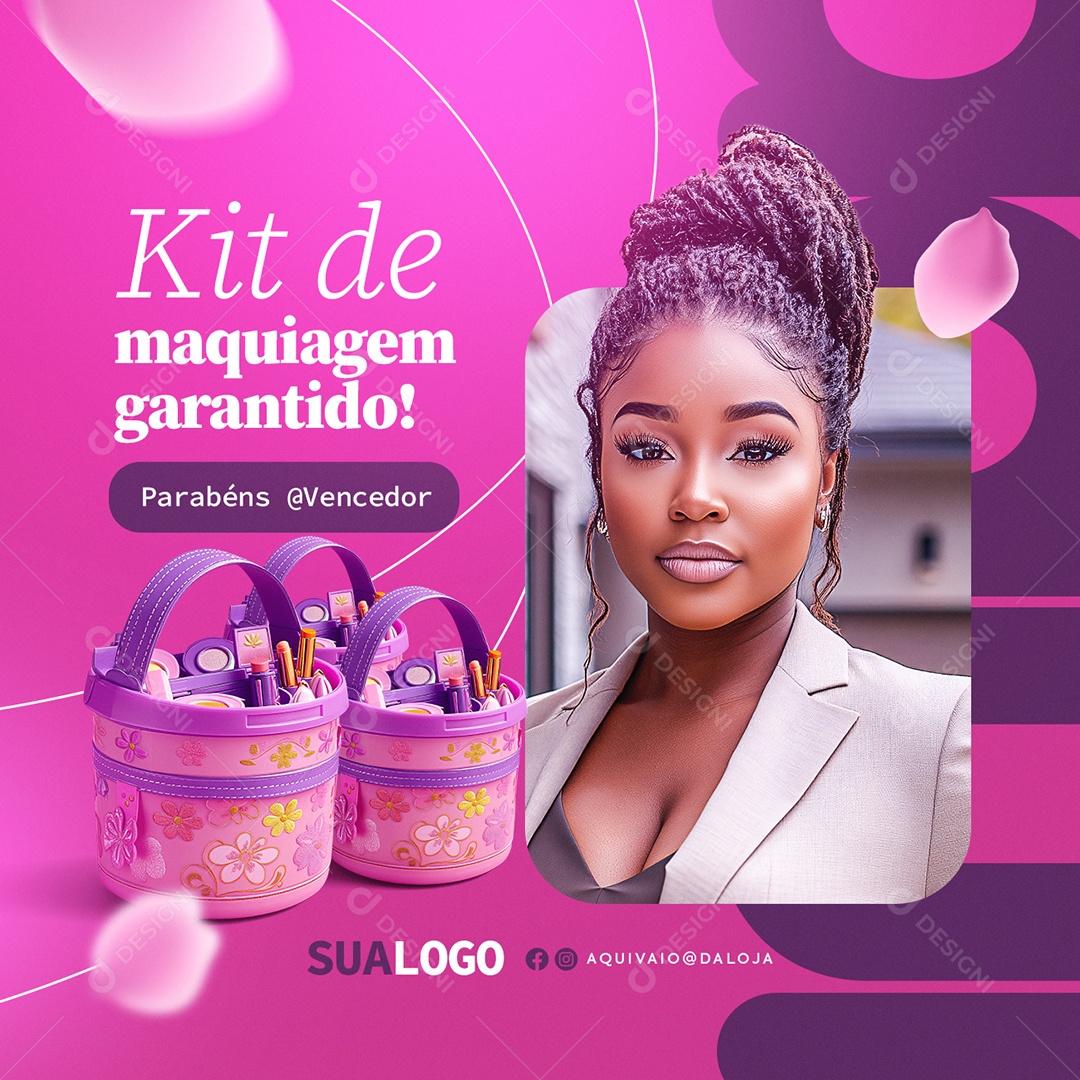 Ganhadores Parabéns Vencedor Kit de Maquiagem Social Media PSD Editável