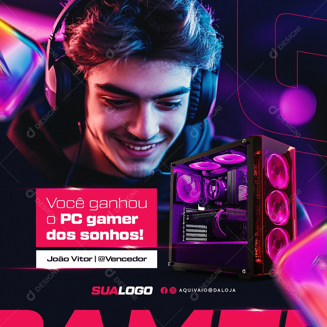 Ganhadores Vencedor João Vitor Você Ganhou o PC Gamer dos Sonhos Social Media PSD Editável