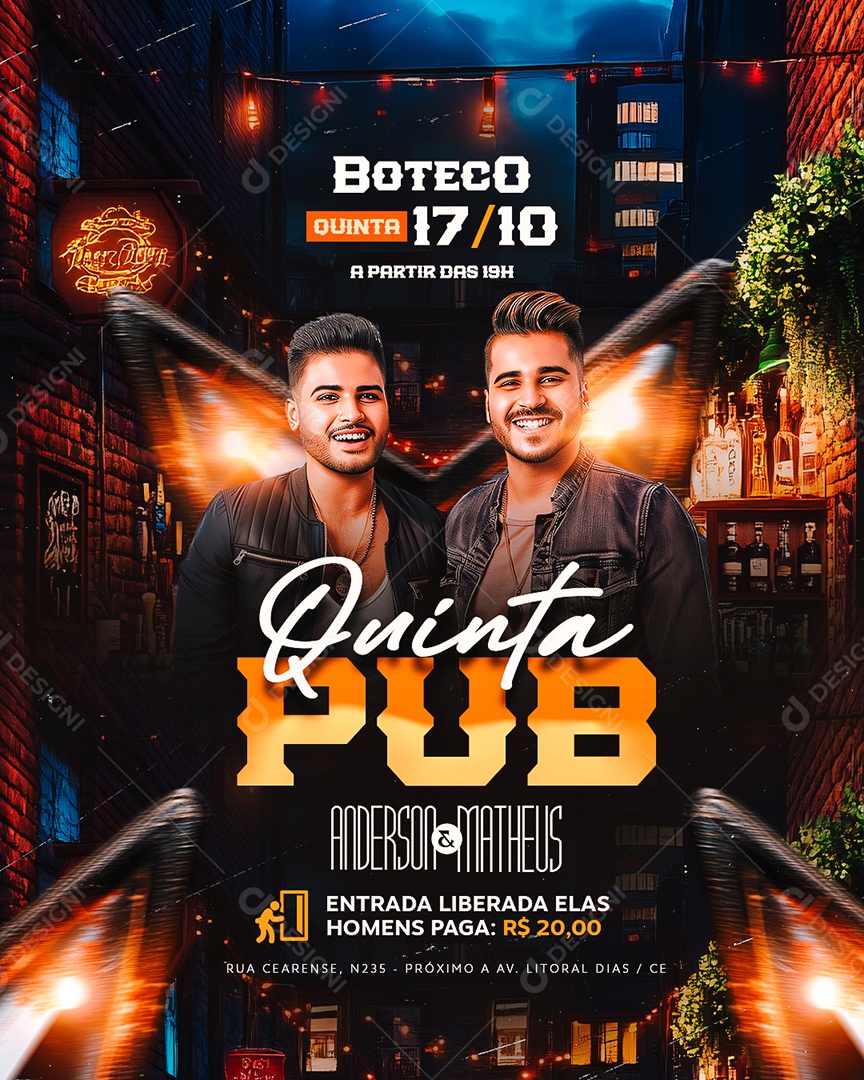 Flyer Quinta Pub Anderson e Matheus Social Media PSD Editável