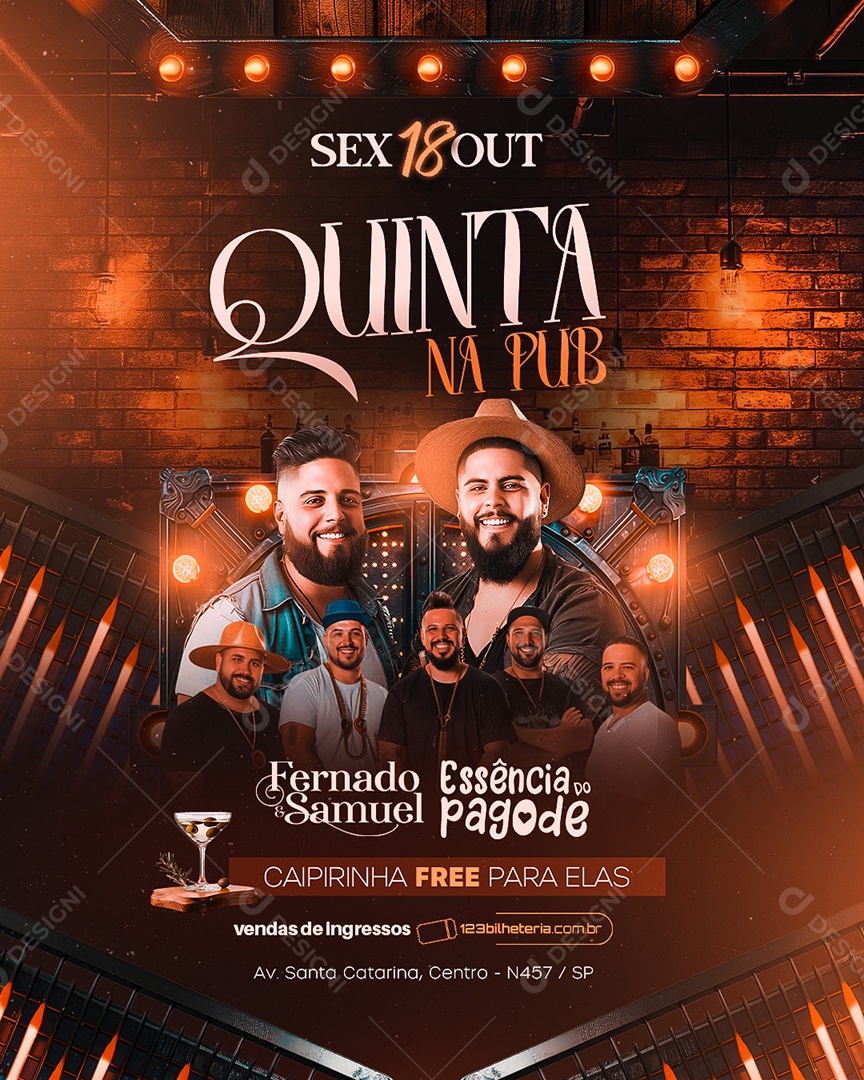Flyer Quinta na Pub Fernado e Samuel Essência do Pagode Social Media PSD Editável