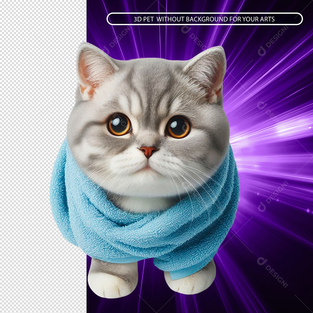 Gatinho de Toalha Elemento 3D para Composição PSD