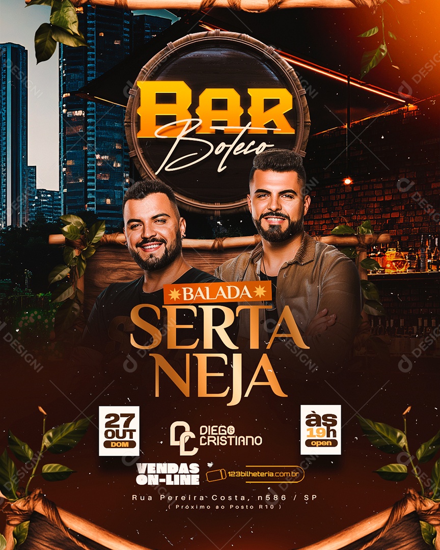 Flyer Bar Boteco Balada Sertaneja Social Media PSD Editável