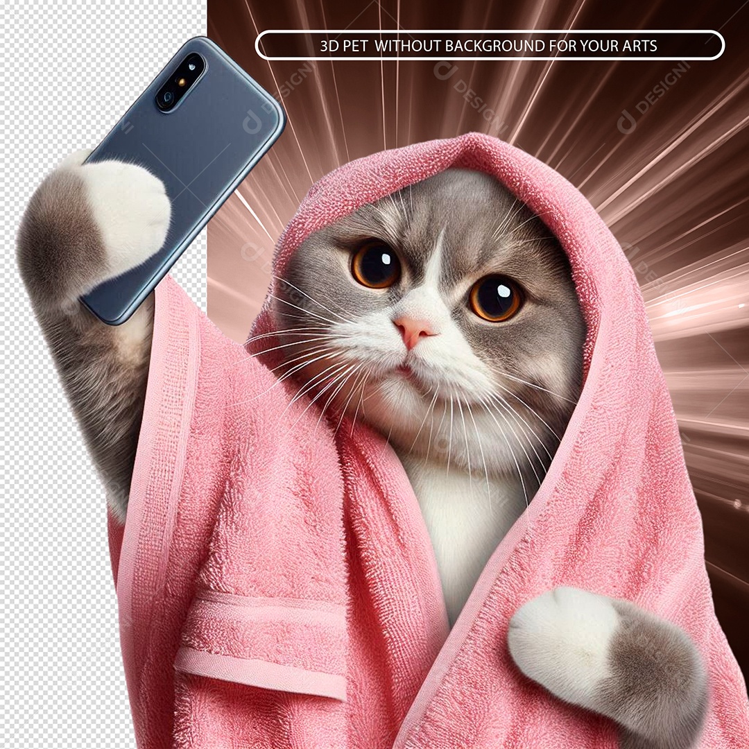 Gatinho Tirando Selfi Elemento 3D para Composição PSD