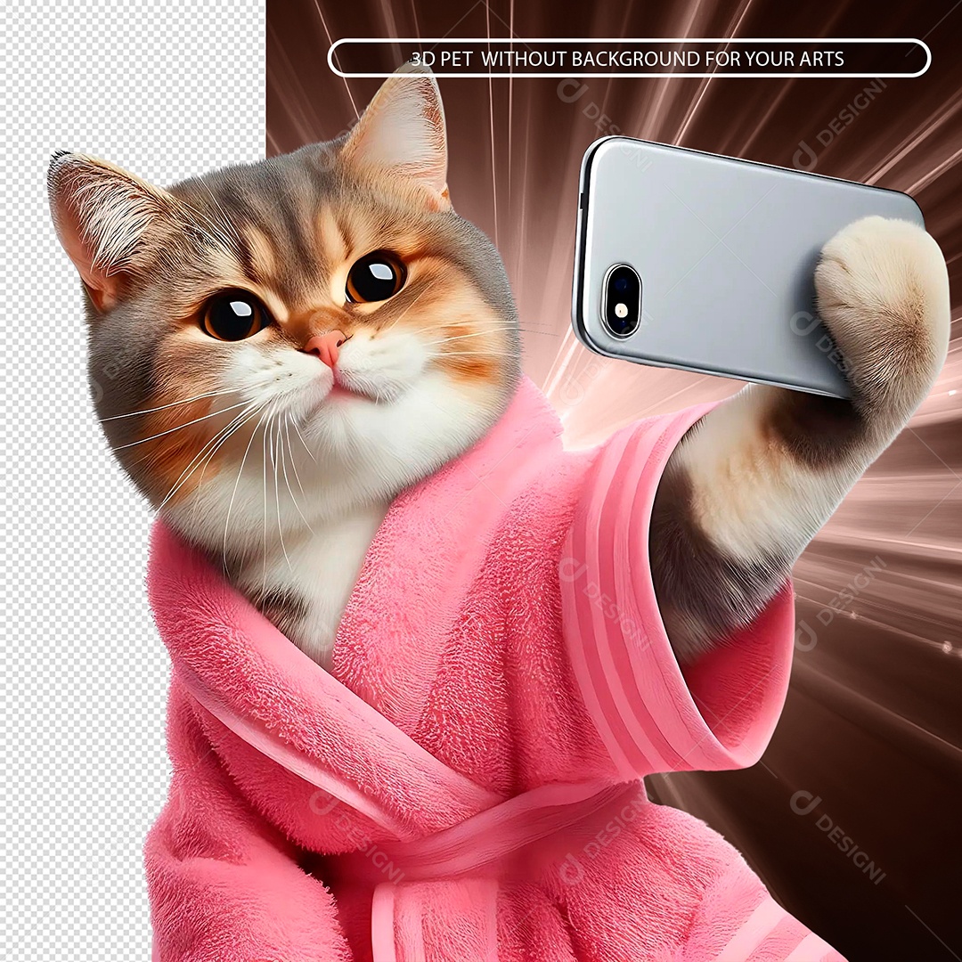 Gatinho Tirando Selfi Elemento 3D para Composição PSD