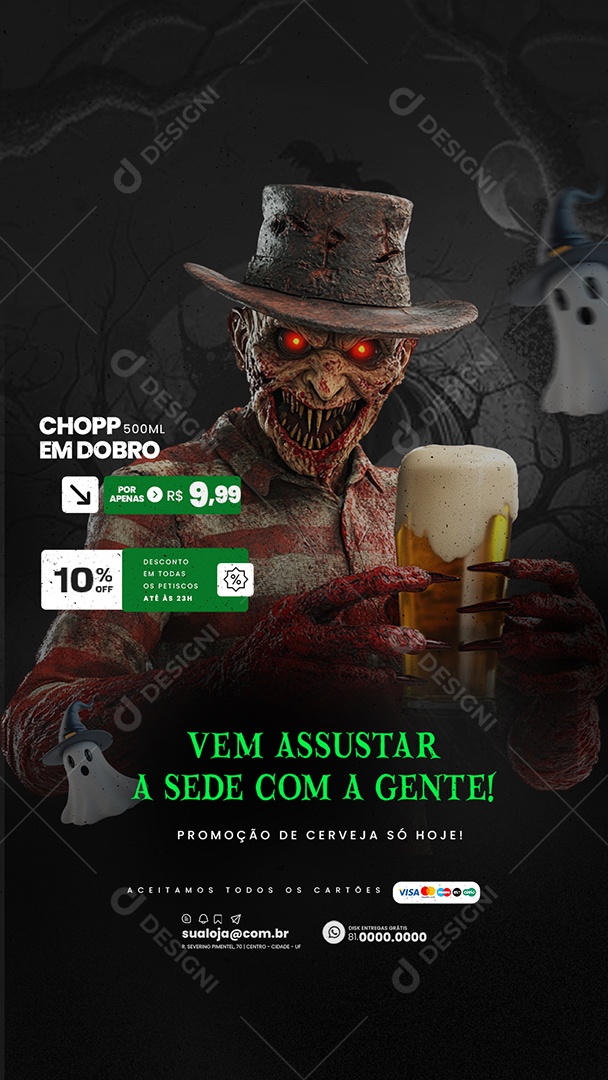 Story Cervejaria Halloween Vem Assustar a Sede Com a Gente Social Media PSD Editável