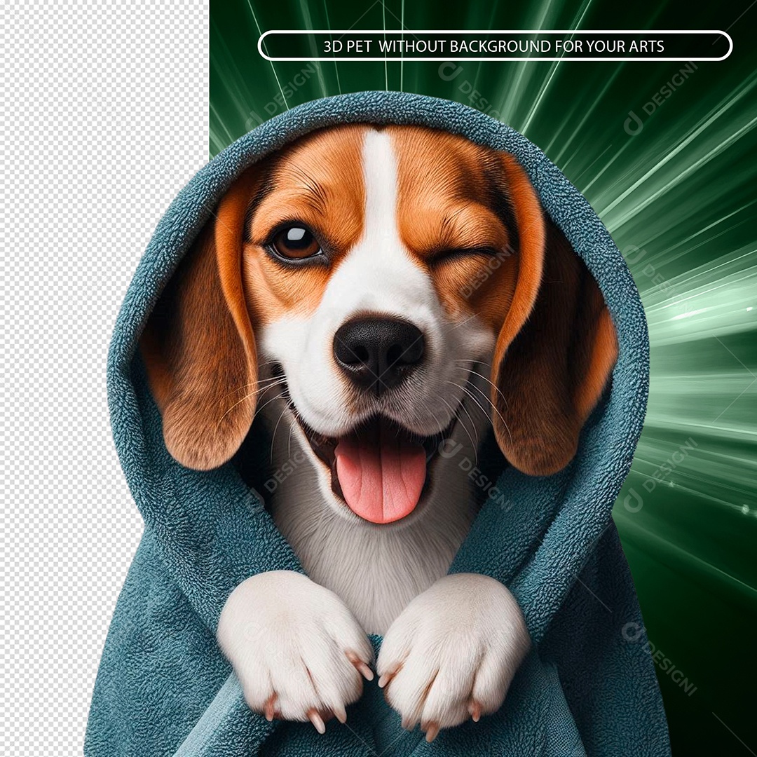 Cachorro Beagle De Toalha Piscando Elemento 3D para Composição PSD