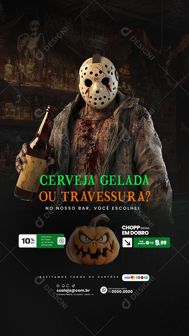 Cervejaria Halloween Cerveja Gelada Social Media PSD Editável
