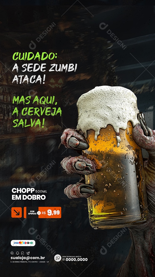 Story Cervejaria Halloween Cuidado a Sede Zumbi Ataca Social Media PSD Editável