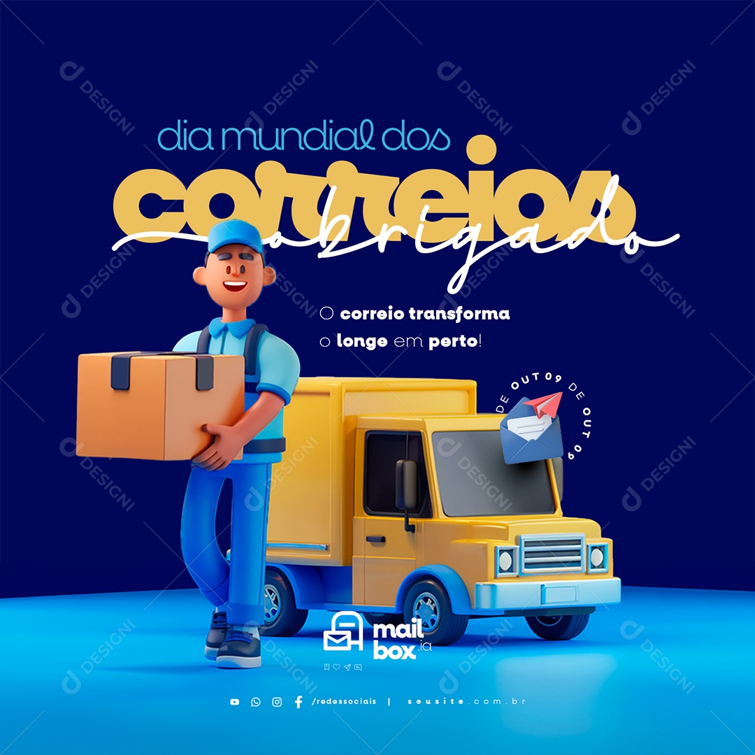 Dia Mundial dos Correios 09 de Outubro Obrigado Social Media PSD Editável