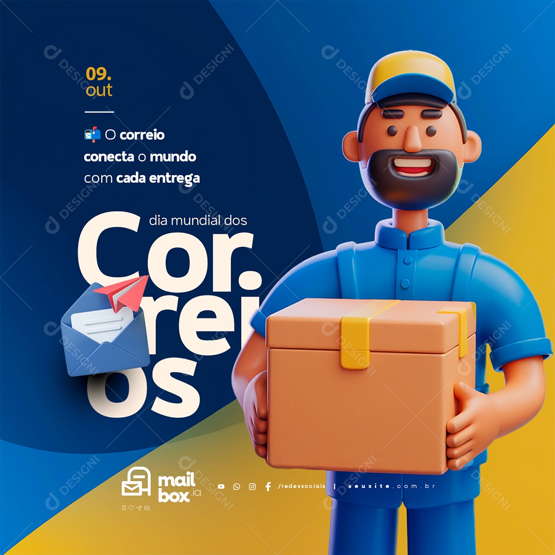 Dia Mundial dos Correios 09 de Outubro Social Media PSD Editável