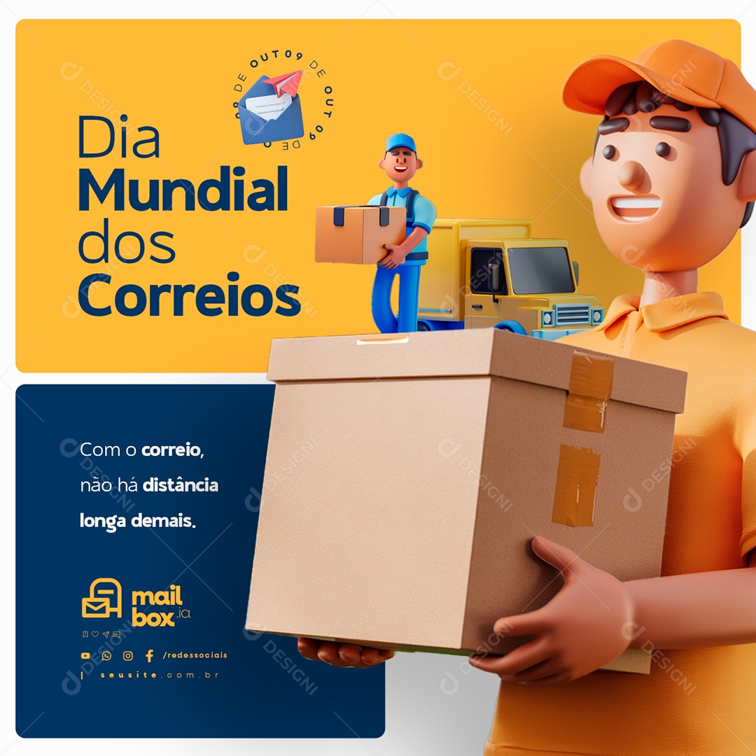 Dia Mundial dos Correios 09 de Outubro Social Media PSD Editável