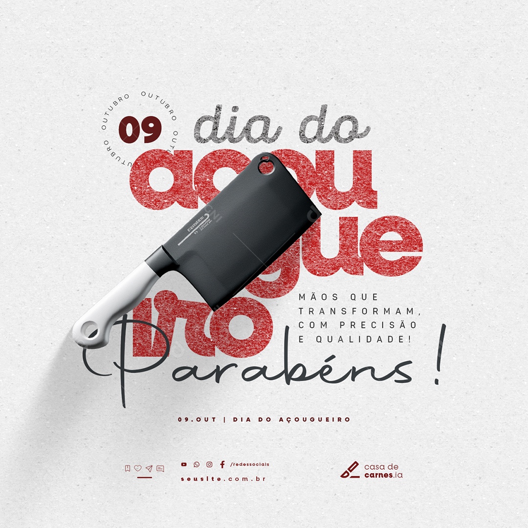 Dia do Açougueiro 09 de Outubro Parabéns Social Media PSD Editável