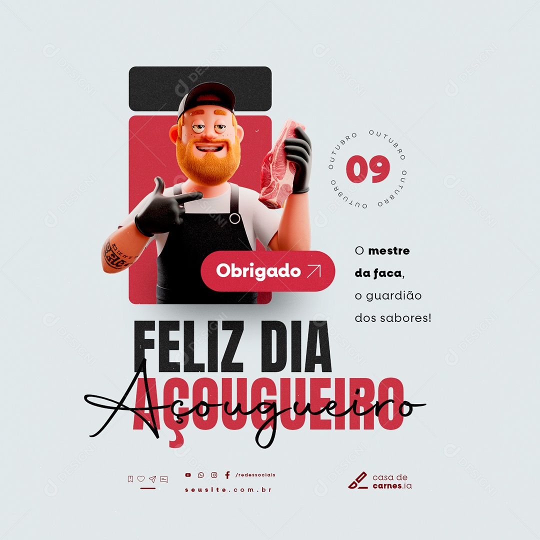 Feliz Dia do Açougueiro 09 de Outubro Social Media PSD Editável