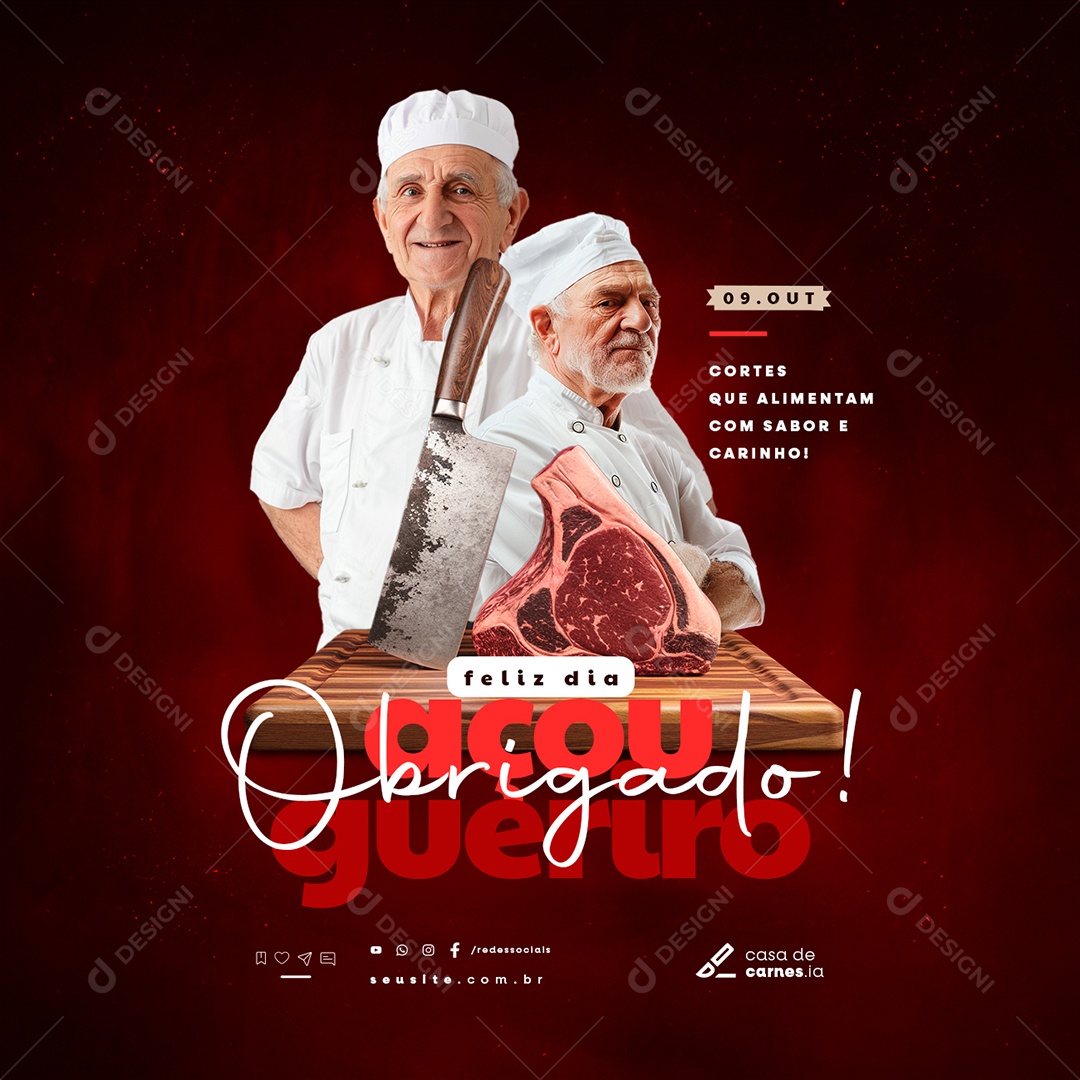 Feliz Dia do Açougueiro 09 de Outubro Obrigado Social Media PSD Editável
