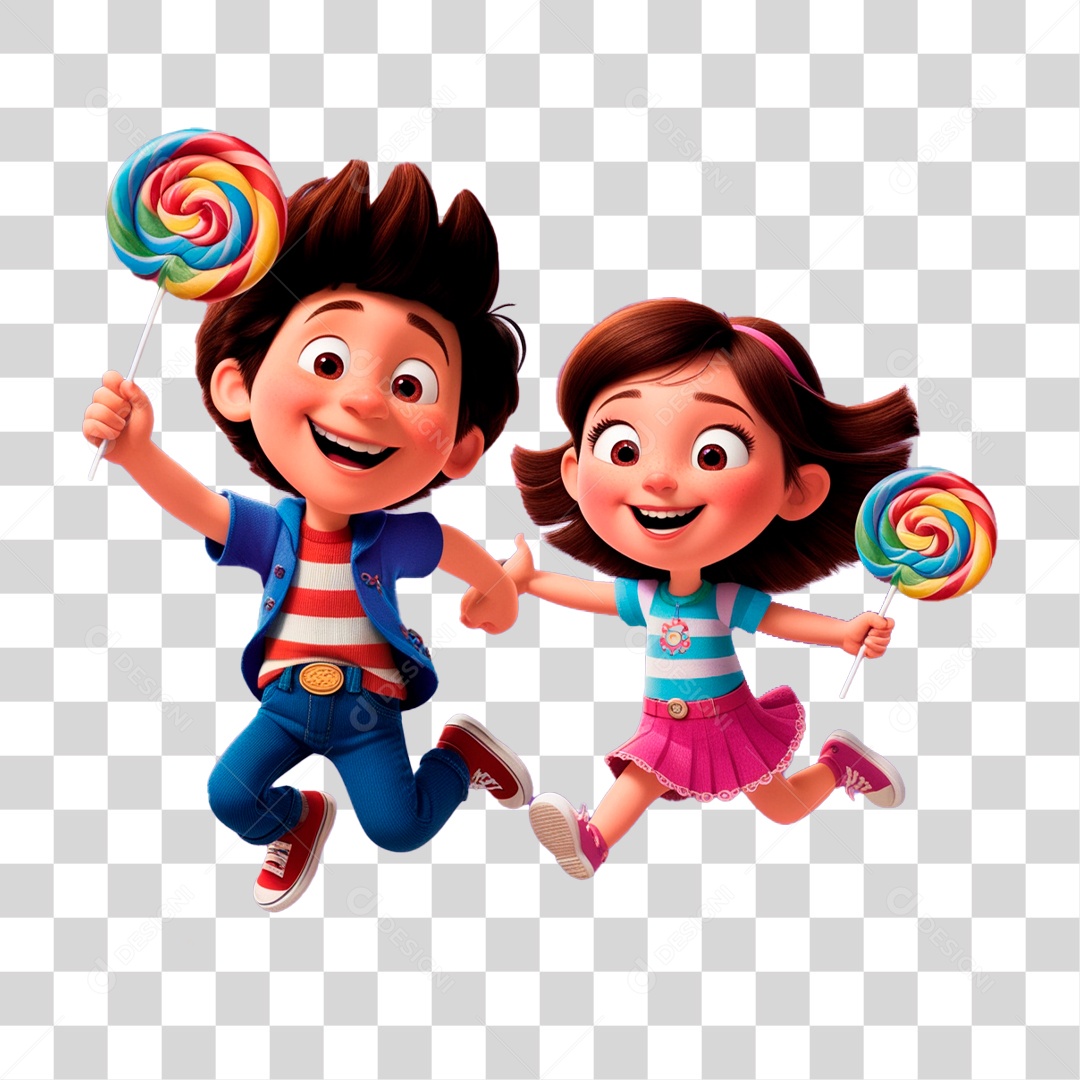 Crianças Felizes Com Pirulitos Dia das Crianças PNG Transparente
