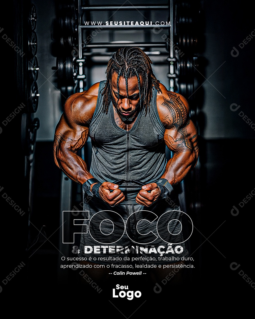 Frase Motivacional Foco e Determinação Social Media PSD Editável