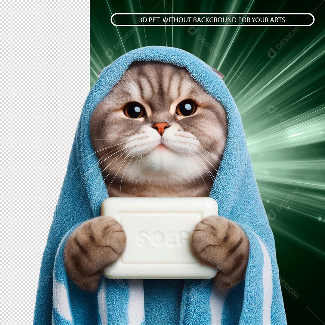 Gato De Toalha Elemento 3D para Composição PSD