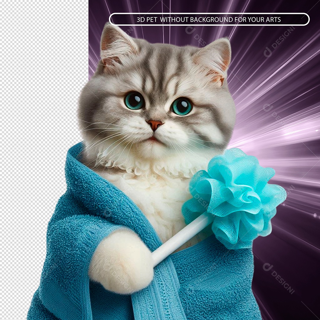 Gato De Toalha Elemento 3D para Composição PSD