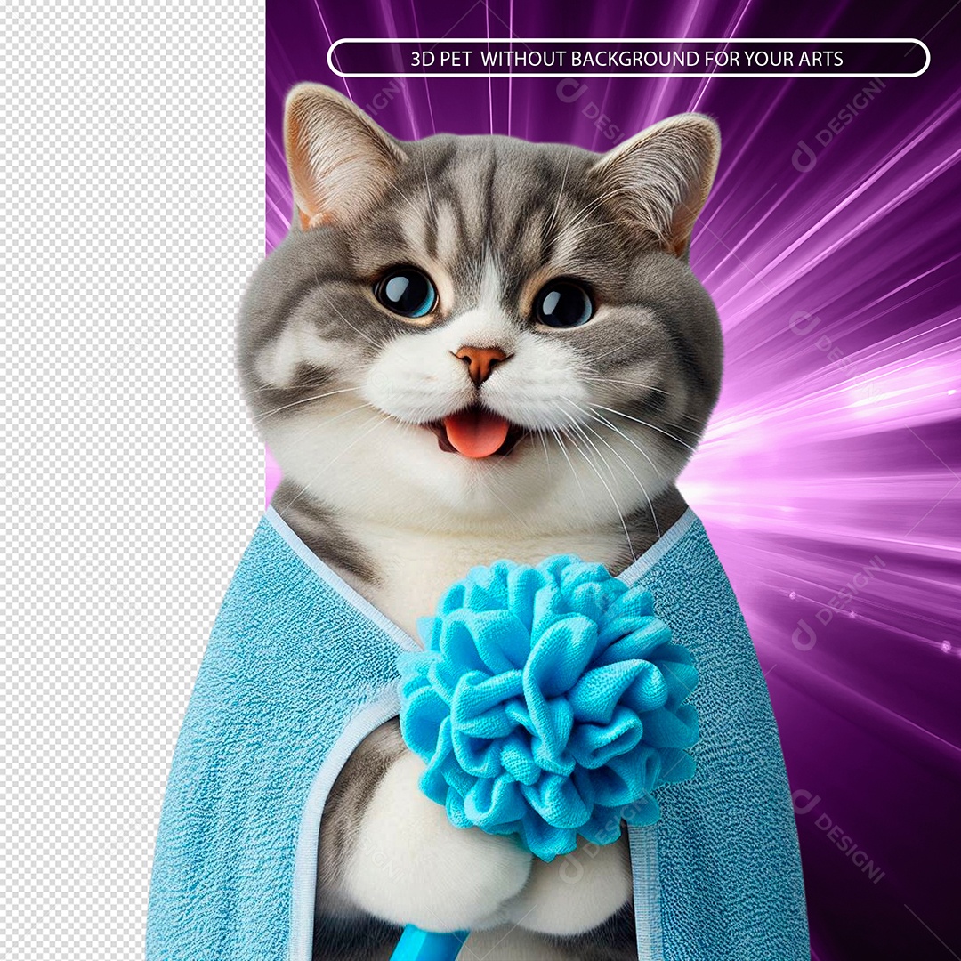 Gato De Toalha Elemento 3D para Composição PSD