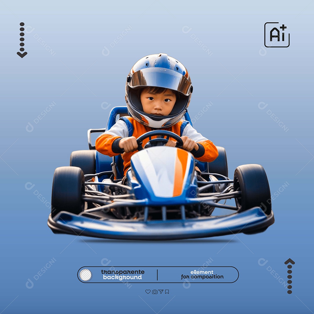 Elemento 3D Crianças em Kart para Composição PSD