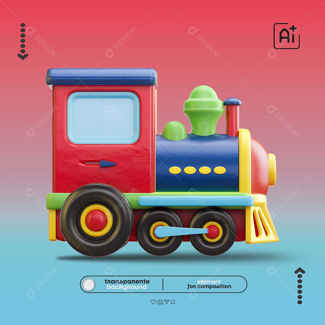 Elemento 3D Trem de Brinquedo para Composição PSD