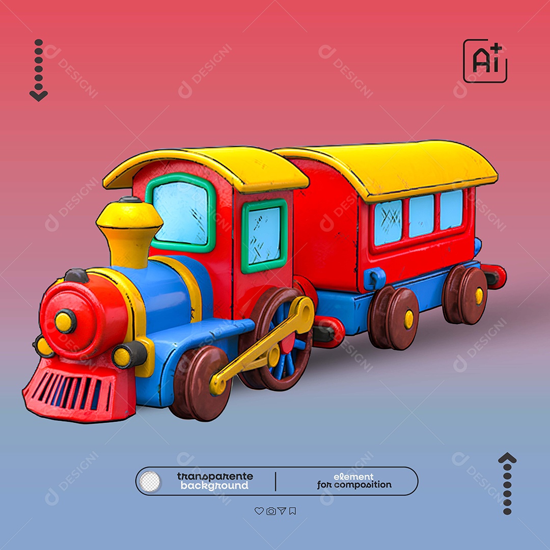 Elemento 3D Trem de Brinquedo para Composição PSD