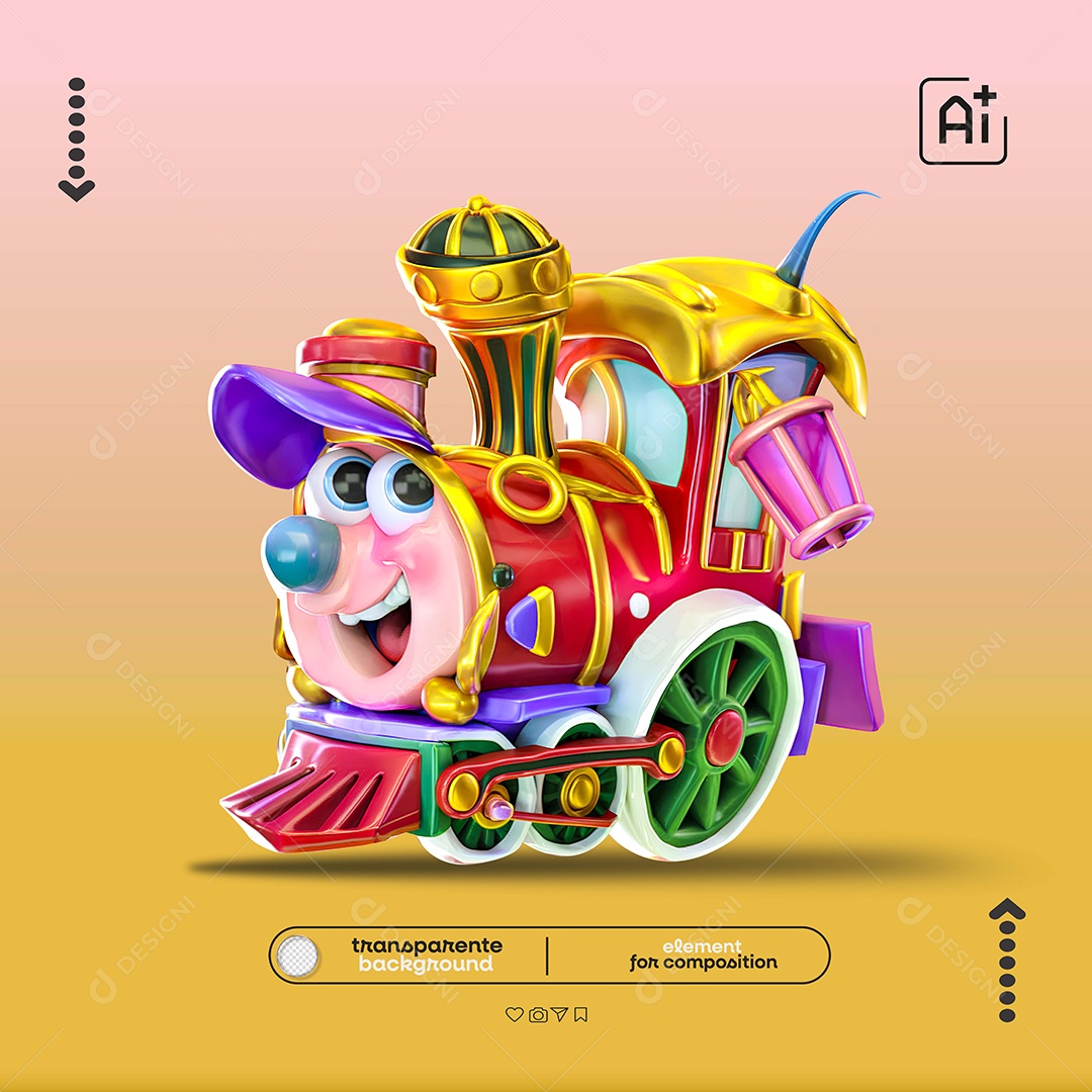 Elemento 3D Trem para Composição PSD