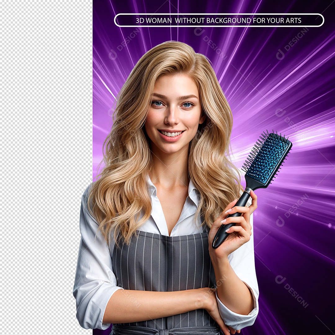 Mulher Segurando Escova De Pentear Elemento 3D para Composição PSD
