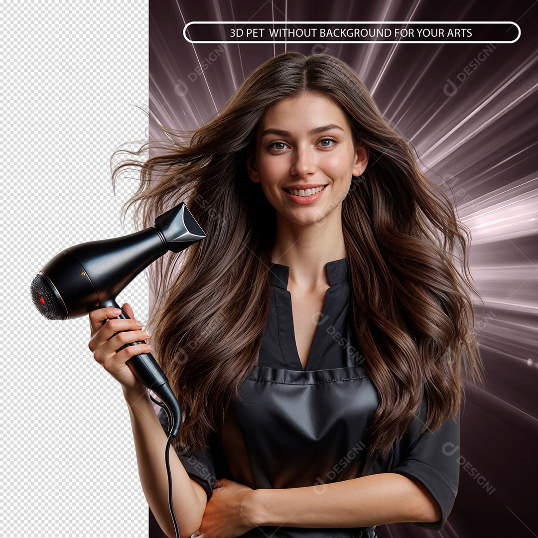 Mulher Segurando Secador Elemento 3D para Composição PSD