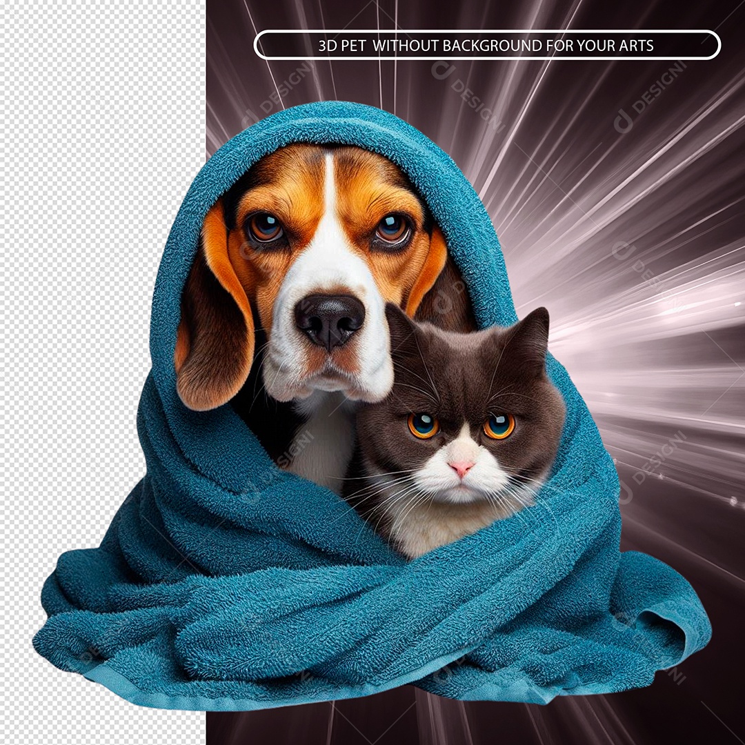 Cachorro E Gato De Toalha Elemento 3D para Composição PNG