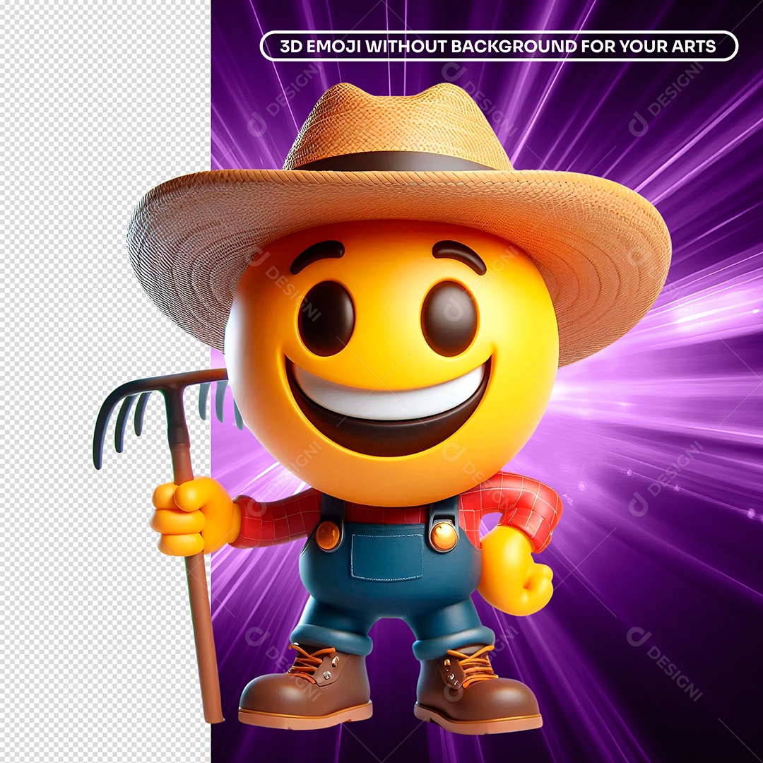 Emoji Fazendeiro Segurando Ferramenta Sorridente Feliz 3D Para Composição PSD