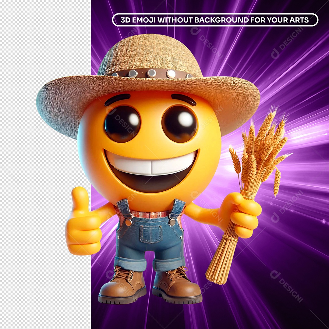 Emoji Fazendeiro Segurando Trigo Sorridente Feliz 3D Para Composição PSD