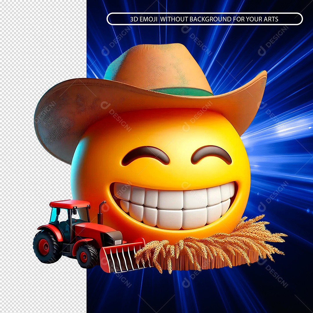 Emoji Fazendeiro Sorridente Feliz 3D Para Composição PSD