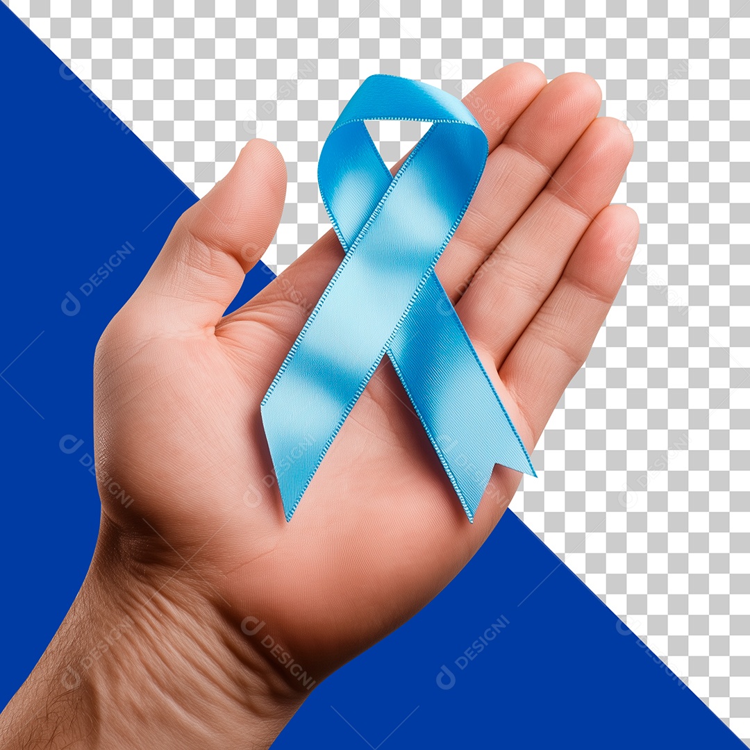 Mão Segurando Laço Elemento 3D de Novembro Azul para Composição PSD